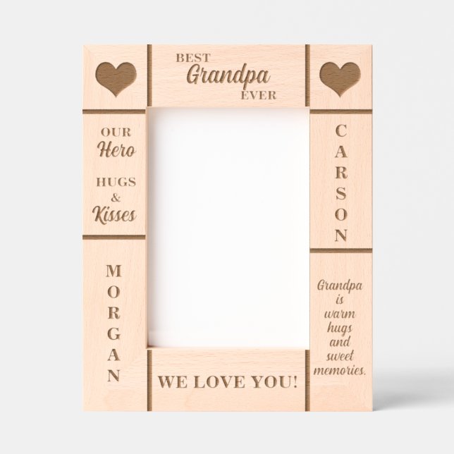 5x7 BEST Grandpa Ever Grandkids Names Etched Frame Engraved Frames (Front)