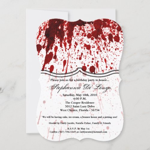 5x7 Birthday Invitation Blood Splatter Vampire Go