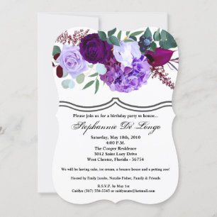 5x7 Birthday Invitation Lavender Hibiscus on Whi