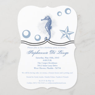 5x7 Birthday Invitation Seahorse Ocean Beach Water