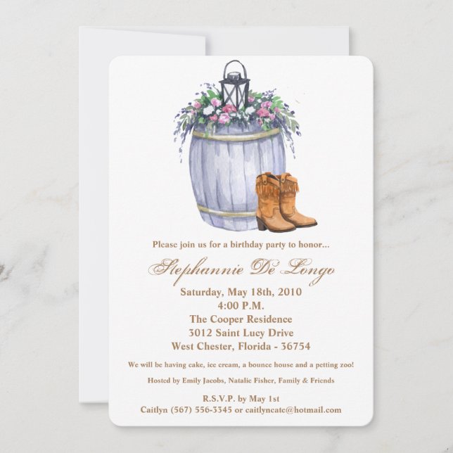 5x7 Birthday Invitation Summer Country Wedding Rus (Front)