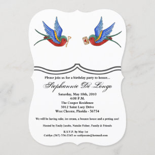 5x7 Birthday Invitation Traditional Bird Tattoo Sp