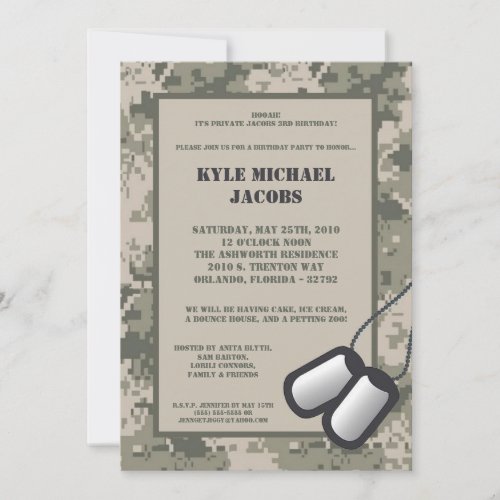 5x7  Birthday Party Invitation ARMY Camo ACU Print