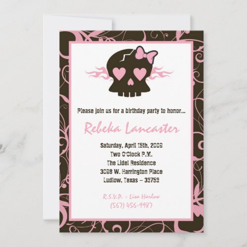 5x7 Birthday Party Invitation - Punk Skull Rock