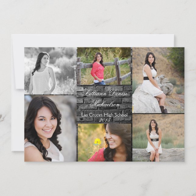 5x7 Black Brick Building Wall Senior Announcement (Front)