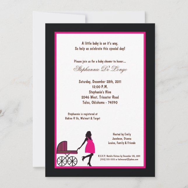 5x7 Black Buggie Baby Shower Invitation (Front)