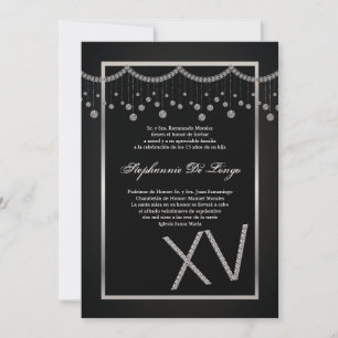5x7 Black Diamond Quinceanera Birthday Invitation