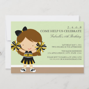 5x7 Black/Gold Cheerleader Birthday Party Invite