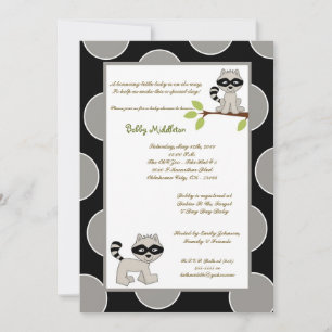 5x7 Black Gray Racoon Baby Shower Invitation