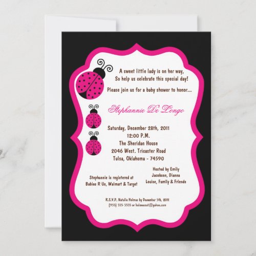 5x7 Black Lady Bug Baby Shower Invitation