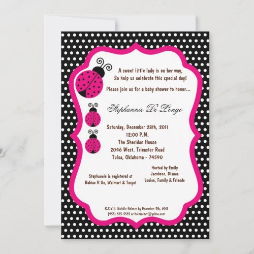 5x7 Black Lady Bug Baby Shower Invitation