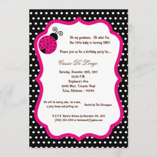 5x7 Black Lady Bug Birthday Party Invite