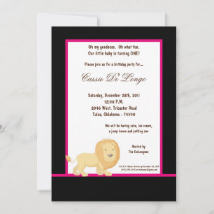 5x7 Black Lion Birthday Party Invite