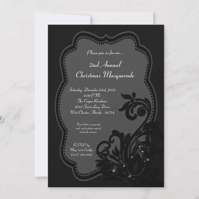 5x7 Black Masquerade Christmas XMAS Invitation (Front)