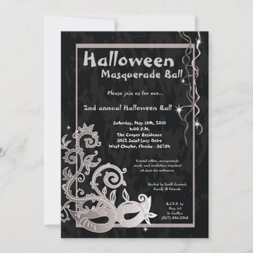 5x7 Black Masquerade Halloween Ball Invitation