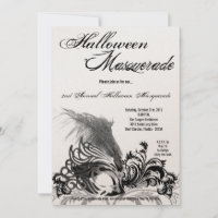 5x7 Black Masquerade Halloween Costume Invitation