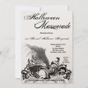 5x7 Black Masquerade Halloween Costume Invitation
