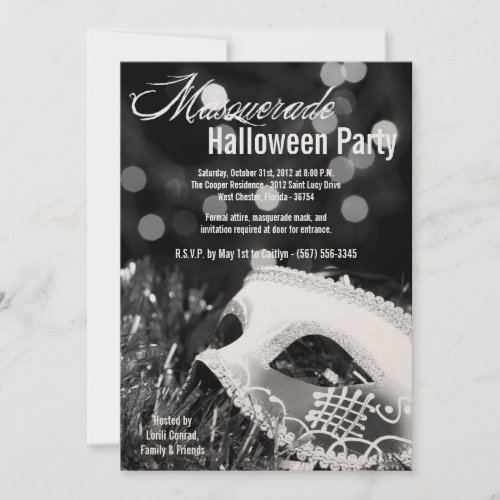 5x7 Black Masquerade Halloween Costume Invitation