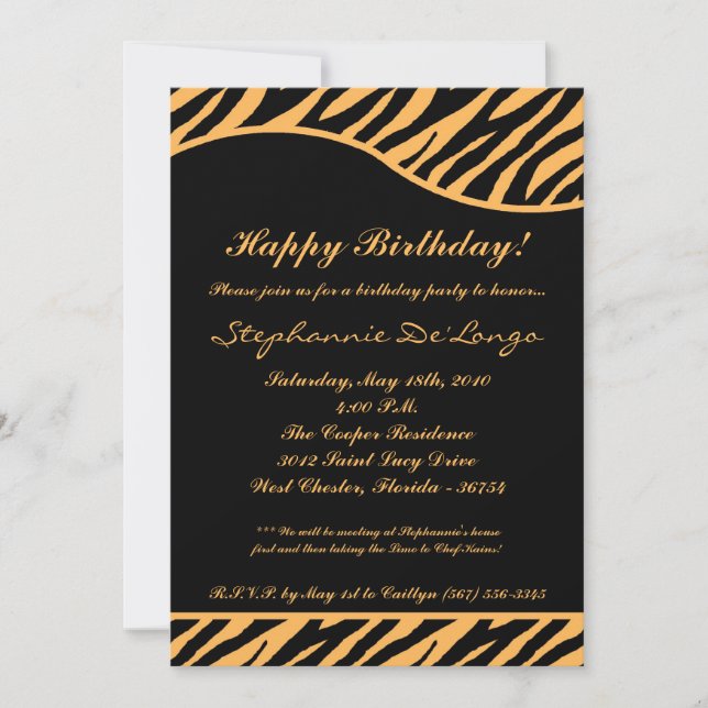 5x7 Black Tiger Print Birthday Party Invitation (Front)