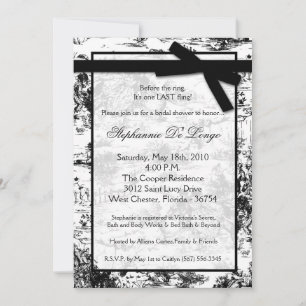 5x7 Black Toile Fabric Bridal Shower Invitation