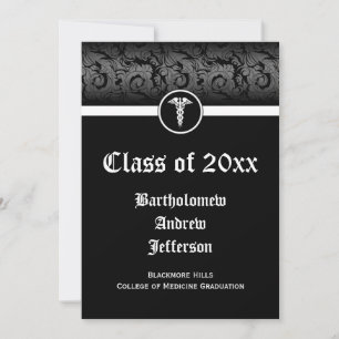 5x7 Black/White Caduceus Medical School Graduation Invitation