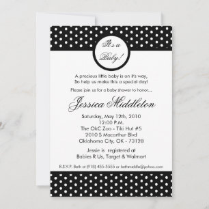 5x7 Black White Polka Dot Baby Shower Invitation