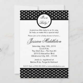 5x7 Black White Polka Dot Baby Shower Invitation