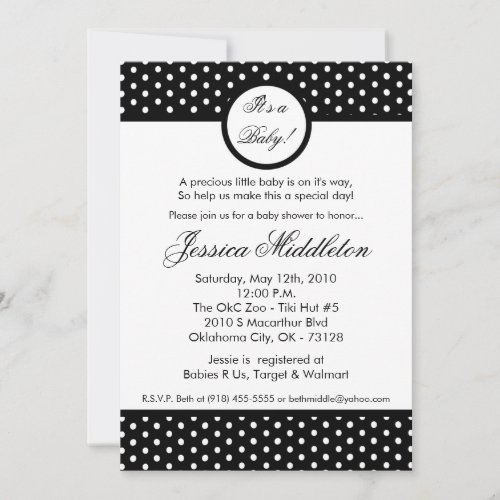 5x7 Black White Polka Dot Baby Shower Invitation