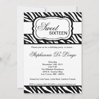 5x7 Black Zebra Print Birthday Party Invitation