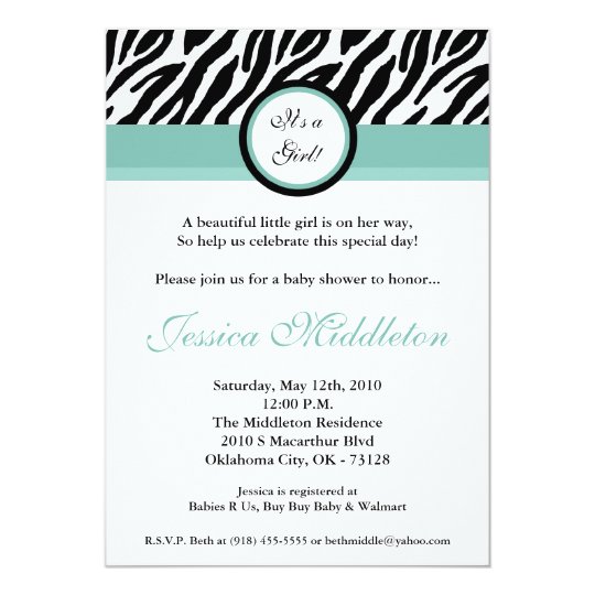 5x7 Blu Zebra Print Baby Shower Invitation