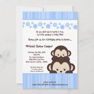 5x7 Blue Boy Pop Monkey Birthday Invitation