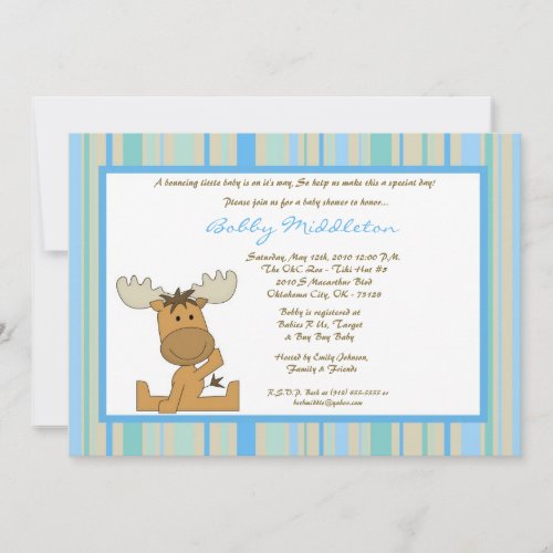 5x7 Blue Boy Woodland Moose Baby Shower Invitation