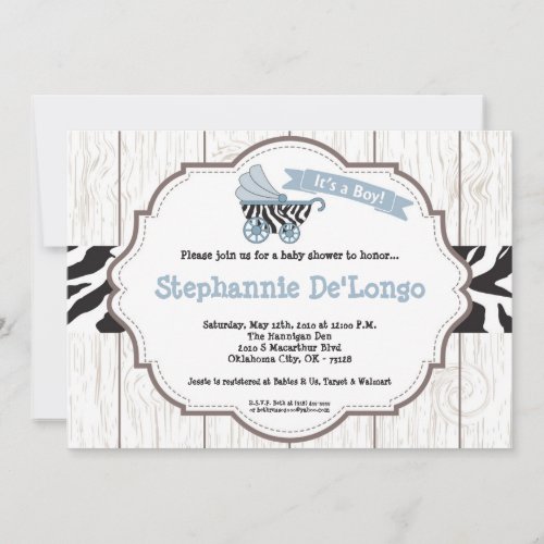 5x7 Blue Carriage Stroller Baby Shower Invitation