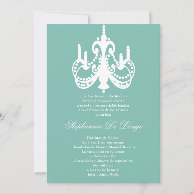 5x7 Blue Chandelier Quinceanera Invitation (Front)