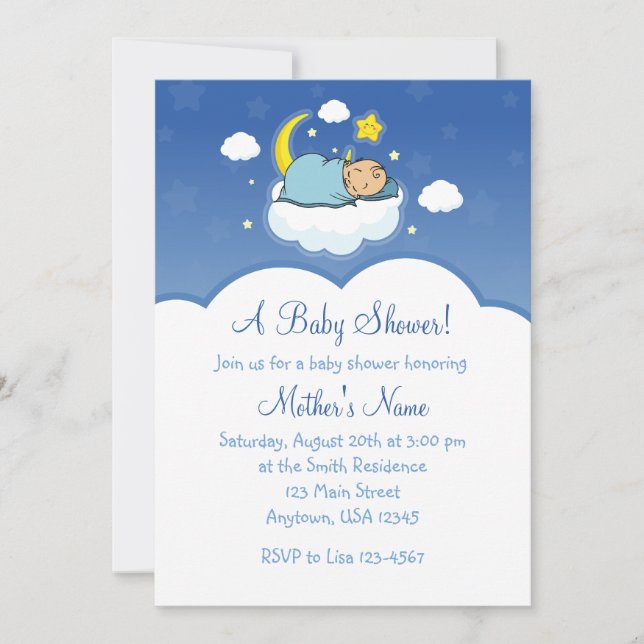 5x7 Blue Cloud Baby Boy Baby Shower Invitations (Front)