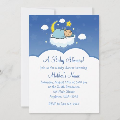 5x7 Blue Cloud Baby Boy Baby Shower Invitations