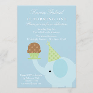 5x7 Blue Elephant Birthday Invitation