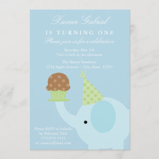 5x7 Blue Elephant Birthday Invitation