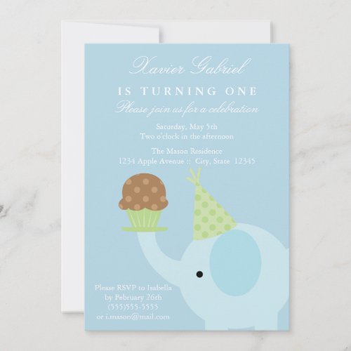 5x7 Blue Elephant Birthday Invitation