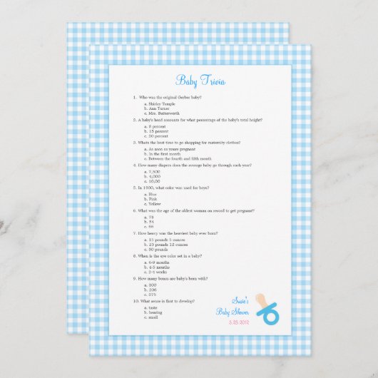 5x7 Blue Gingham Trivia Shower Game (Front/Back)