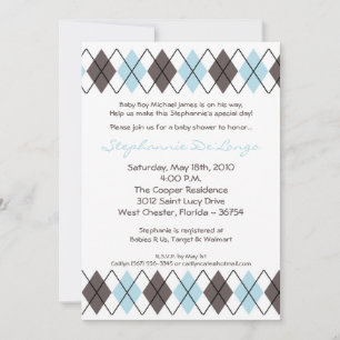 5x7 Blue Gray Argyle Punk Baby Shower Invitation