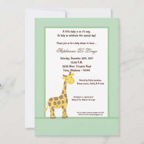 5x7 Blue/Green Giraffe Baby Shower Invitation