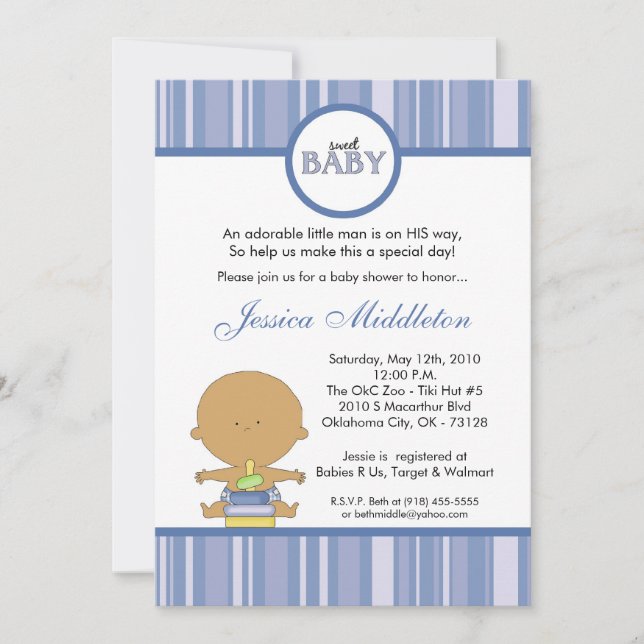 5x7 Blue Latino Baby Boy Baby Shower Invitation (Front)