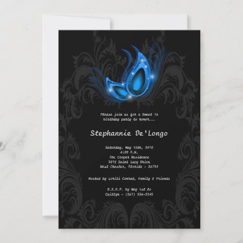 5x7 Blue Masquerade Sweet 16 Birthday Invitation