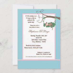 5x7 Blue Monkey Baby Shower Invitation