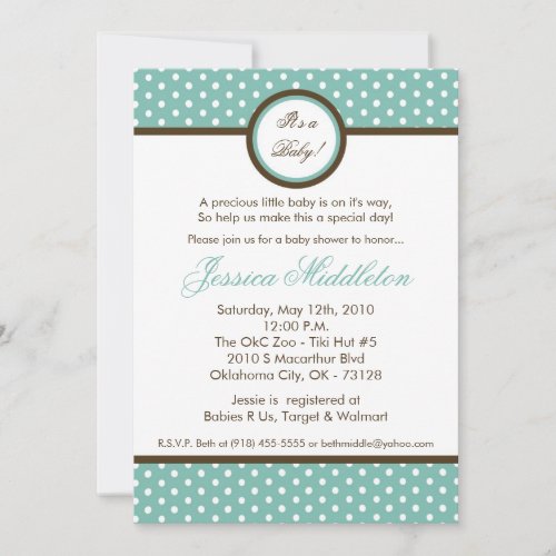 5x7 Blue Polka Dot Baby Shower Invitation