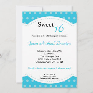 5x7 Blue Polkadot Sweet 16 Birthday Invitation