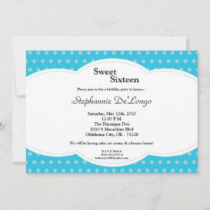 5x7 Blue Polkadot Sweet 16 Birthday Invitation