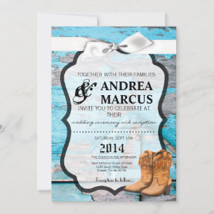 5x7 Blue Wood Barn Door Boots Country Rustic Invitation