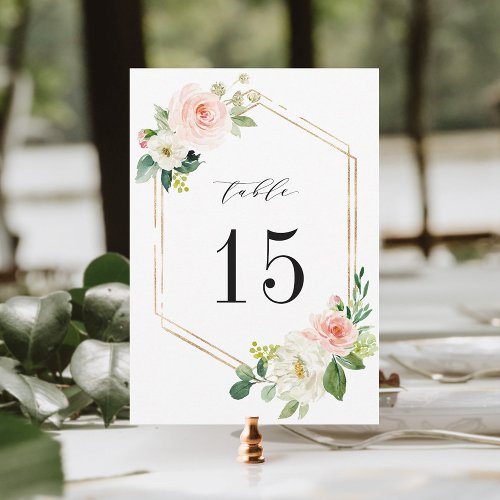 5x7 Blush White Bloom Floral Wedding Table Number